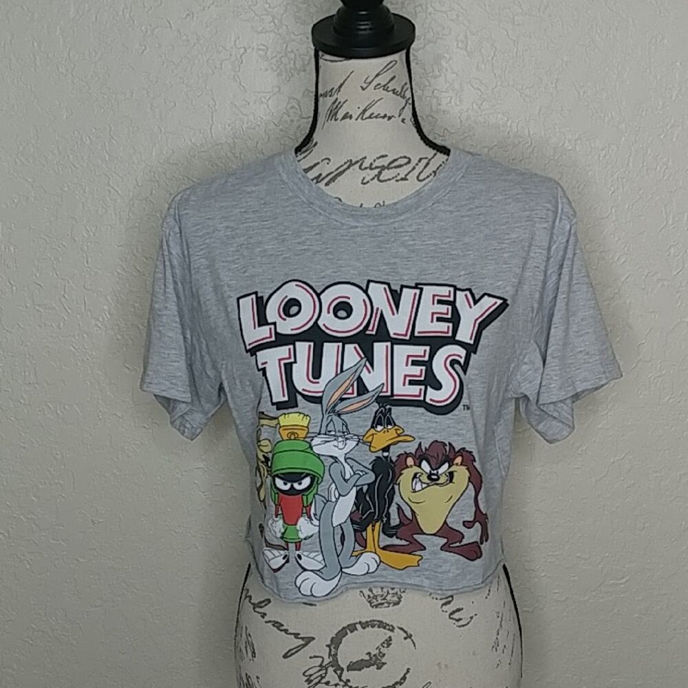 Looney‎ Tunes Cropped T-Shirt Gray Size M